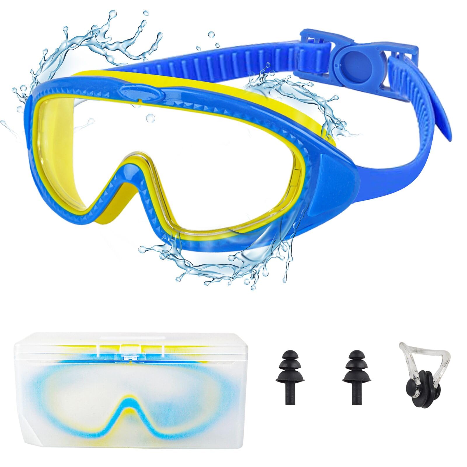 Mezere Kids Swimming Goggles 6-14 Wide Vision Anti-Fog UV Protection Leak-Free
